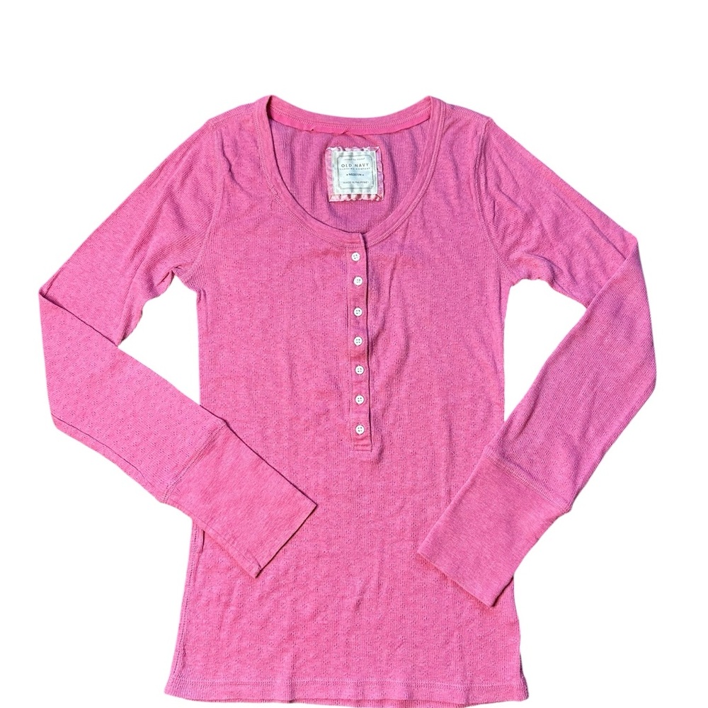 Old Navy Y2K Pink Waffle Knit Henley Thermal Top Women’s Medium